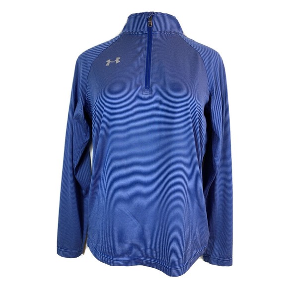 Under Armour Womens S Top Loose Heat Gear 3/4 Zip Blue Stripe Long Sleeve Active - Picture 3 of 12